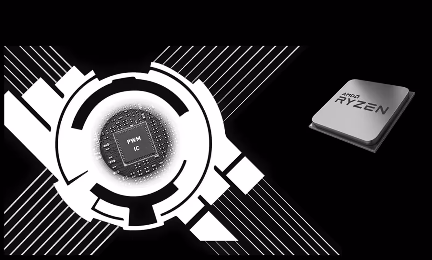 Motherboard componentry showcasing Core Boost technology for stable CPU overclocking