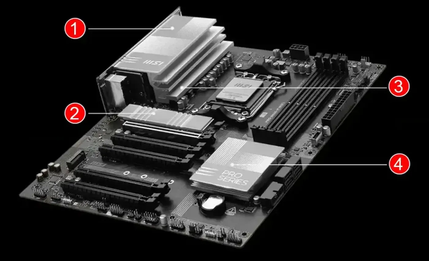 Detailed view of the thermal cooling components on the PRO B840-P WIFI