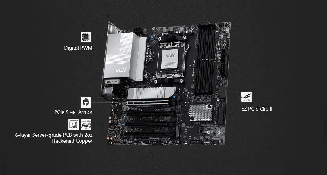 MSI PRO B850M-P WIFI — DDR5 PCIe 5.0 AMD Motherboard | Evetech