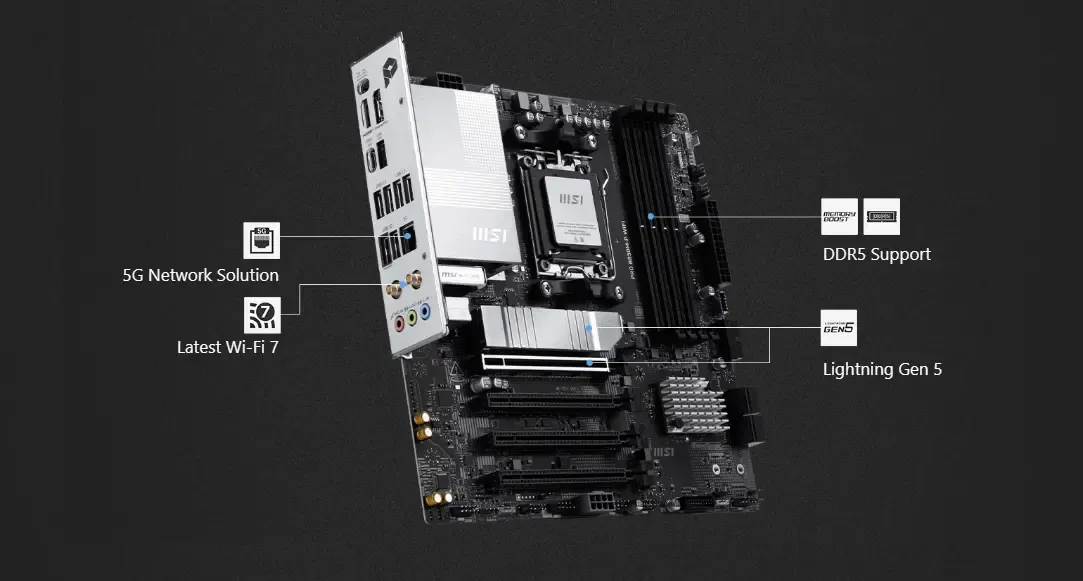 Motherboard supporting PCIe 5.0, Thunderbolt 4, and ultra-fast data transfer for demanding computing tasks