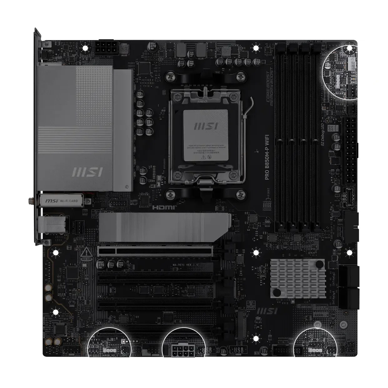 MSI MAG X870E TOMAHAWK MAX WIFI motherboard with RGB header for customizable cable management