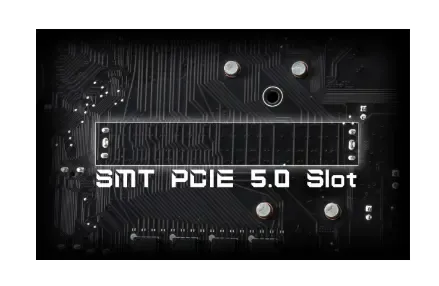 Close-up of MSI motherboard PCIe 5.0 slot demonstrating <strong>Advanced PCIe Technology</strong>