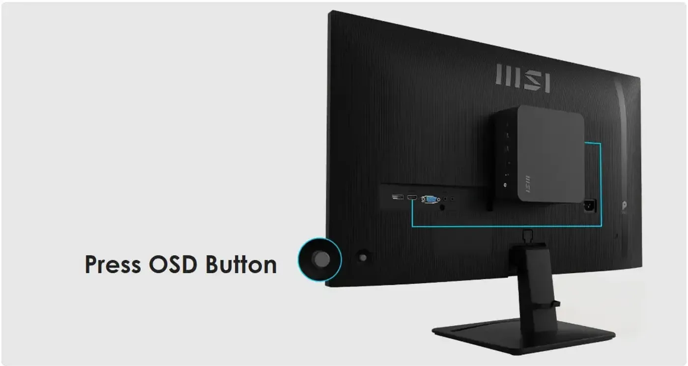 MSI Cubi mini-PC mounted to the VESA pattern on the rear of the PRO MP275 E2