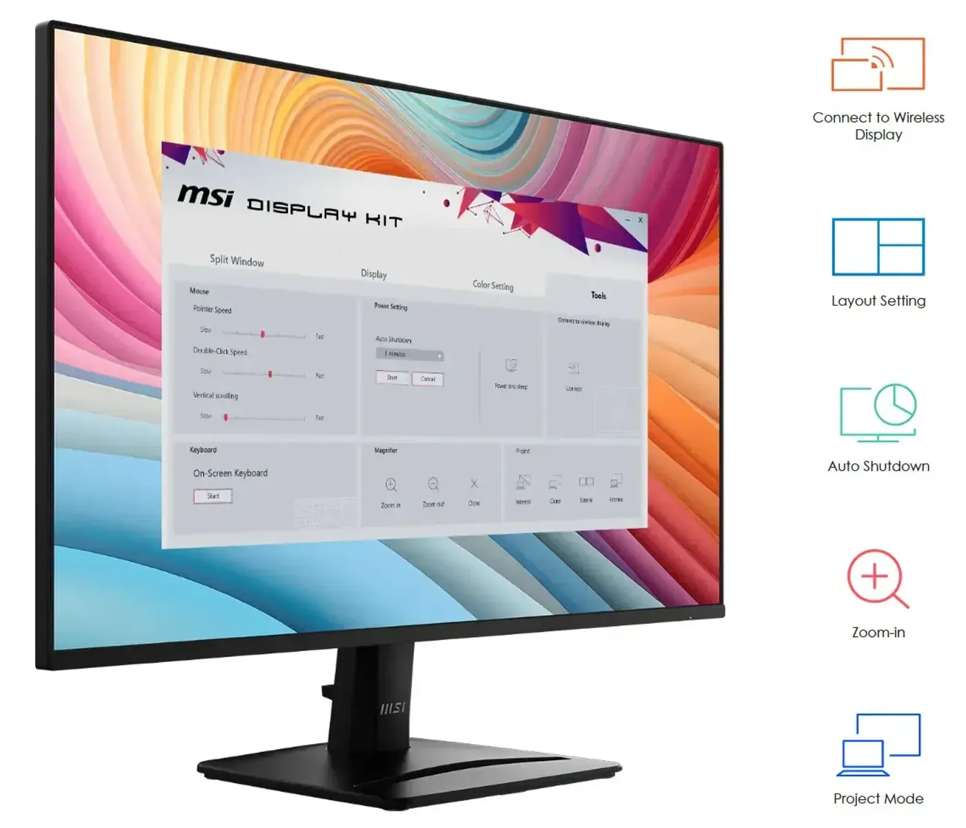 MSI Display Kit software interface shown alongside the PRO MP275 E2