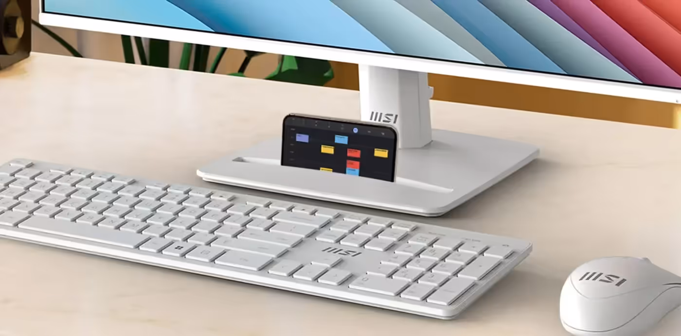 MSI PRO MP275 E2 monitor featuring a convenient built-in accessory slot for desk organization