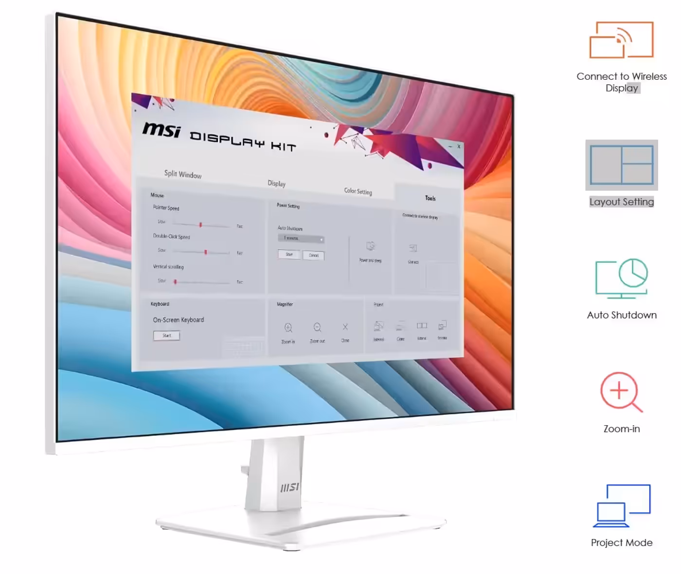 MSI PRO MP275 E2 monitor paired with the Display Kit app interface for effortless settings control