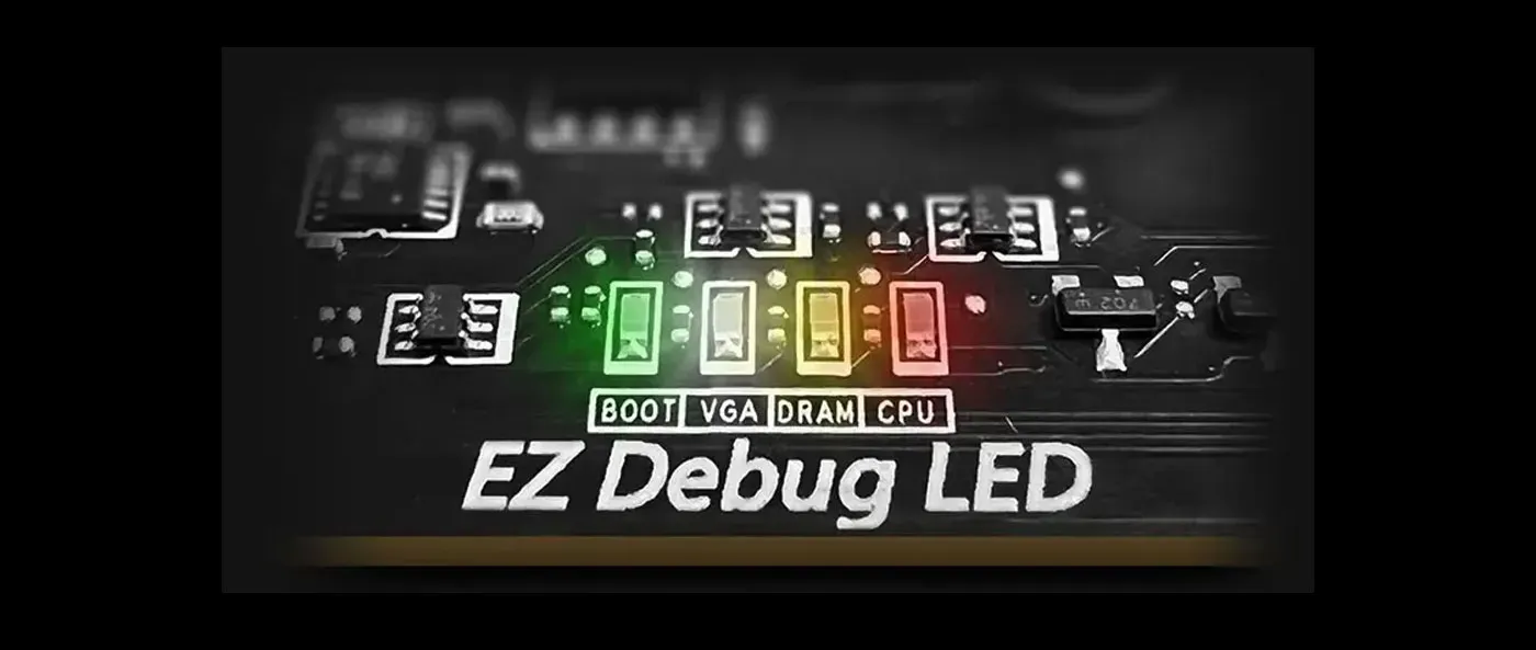 EZ Debug LED indicators located on the motherboard for troubleshooting