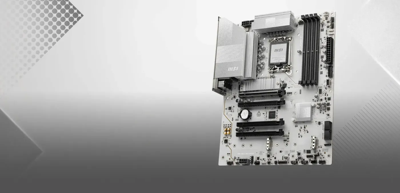MSI PRO Z890-S WIFI WHITE motherboard displayed in a high-end gaming PC build