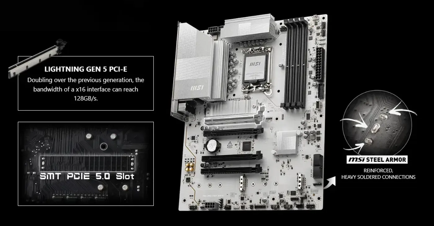 MSI PRO Z890-S WIFI Motherboard with Lightning Gen 5 PCIe and Steel Armor for High-Performance Gaming and AI Computing