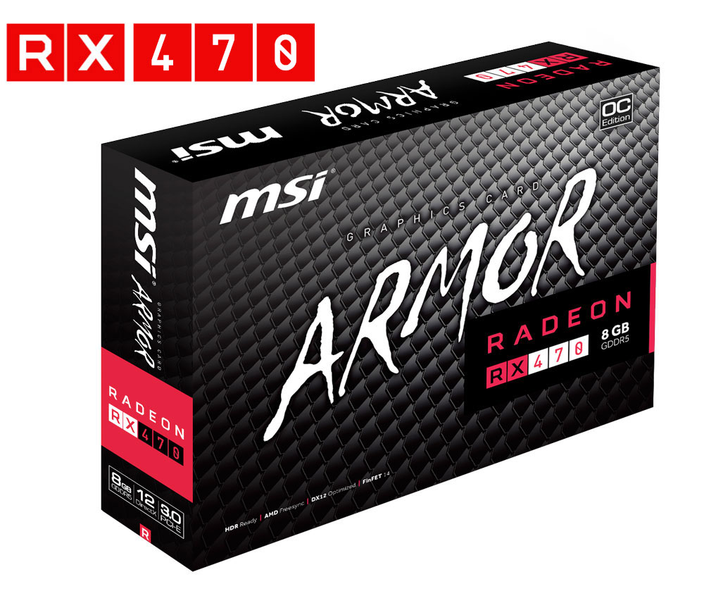 MSI Radeon RX 470 ARMOR 8GB GDDR5 OC Edition Graphics Card