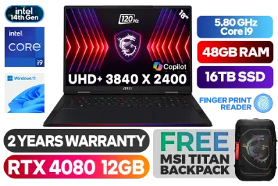 MSI Raider 18HX: 14th Gen Core i9 RTX 4080 Gaming Laptop | 48GB