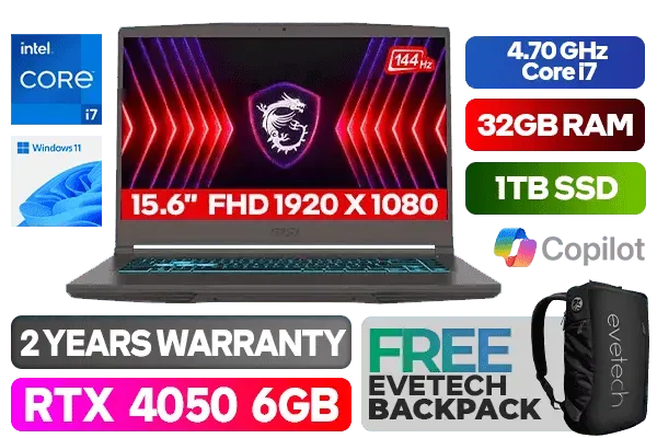 MSI THIN 15 B12VE Intel Core i7 RTX 4050 Gaming Laptop With 32GB RAM & 1TB SSD - image 1 MSI THIN 15 B12VE Intel Core i7 RTX 4050 Gaming Laptop With 32GB RAM & 1TB SSD - image 1