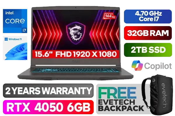 MSI THIN 15 B12VE Intel Core i7 RTX 4050 Gaming Laptop With 32GB RAM & 2TB SSD - image 1 MSI THIN 15 B12VE Intel Core i7 RTX 4050 Gaming Laptop With 32GB RAM & 2TB SSD - image 1