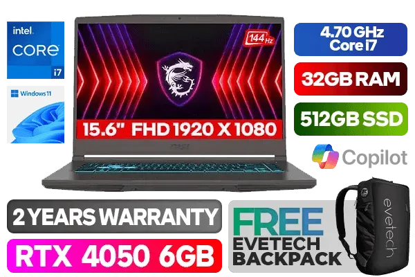 MSI THIN 15 B12VE Intel Core i7 RTX 4050 Gaming Laptop With 32GB RAM - image 1 MSI THIN 15 B12VE Intel Core i7 RTX 4050 Gaming Laptop With 32GB RAM - image 1