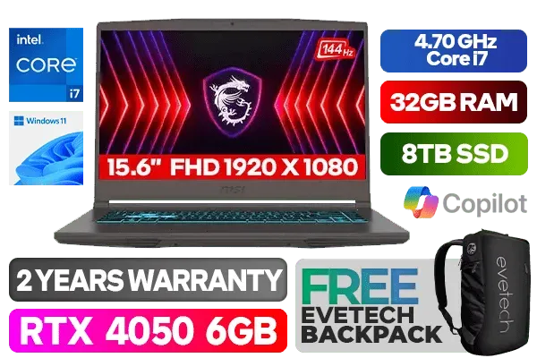 MSI THIN 15 B12VE Intel Core i7 RTX 4050 Gaming Laptop With 32GB RAM & 8TB SSD - image 1 MSI THIN 15 B12VE Intel Core i7 RTX 4050 Gaming Laptop With 32GB RAM & 8TB SSD - image 1