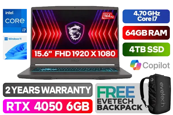 MSI THIN 15 B12VE Intel Core i7 RTX 4050 Gaming Laptop With 64GB RAM & 4TB SSD - image 1 MSI THIN 15 B12VE Intel Core i7 RTX 4050 Gaming Laptop With 64GB RAM & 4TB SSD - image 1