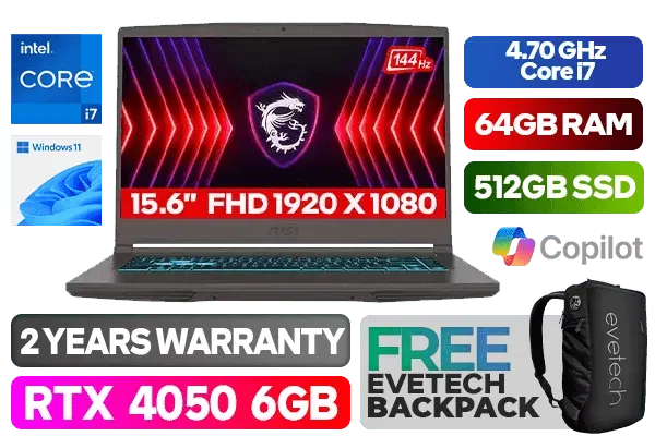 MSI THIN 15 B12VE Intel Core i7 RTX 4050 Gaming Laptop With 64GB RAM - image 1 MSI THIN 15 B12VE Intel Core i7 RTX 4050 Gaming Laptop With 64GB RAM - image 1