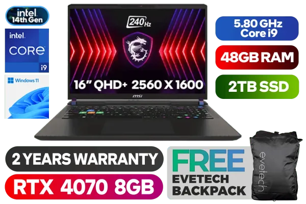 MSI VECTOR 16 HX A14VGG 14th Gen Intel® Core™ i9 RTX 4070 Gaming Laptop With 48GB RAM & 2TB SSD - image 1 MSI VECTOR 16 HX A14VGG 14th Gen Intel® Core™ i9 RTX 4070 Gaming Laptop With 48GB RAM & 2TB SSD - image 1