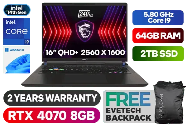 MSI VECTOR 16 HX A14VGG 14th Gen Intel® Core™ i9 RTX 4070 Gaming Laptop With 64GB RAM & 2TB SSD - image 1 MSI VECTOR 16 HX A14VGG 14th Gen Intel® Core™ i9 RTX 4070 Gaming Laptop With 64GB RAM & 2TB SSD - image 1