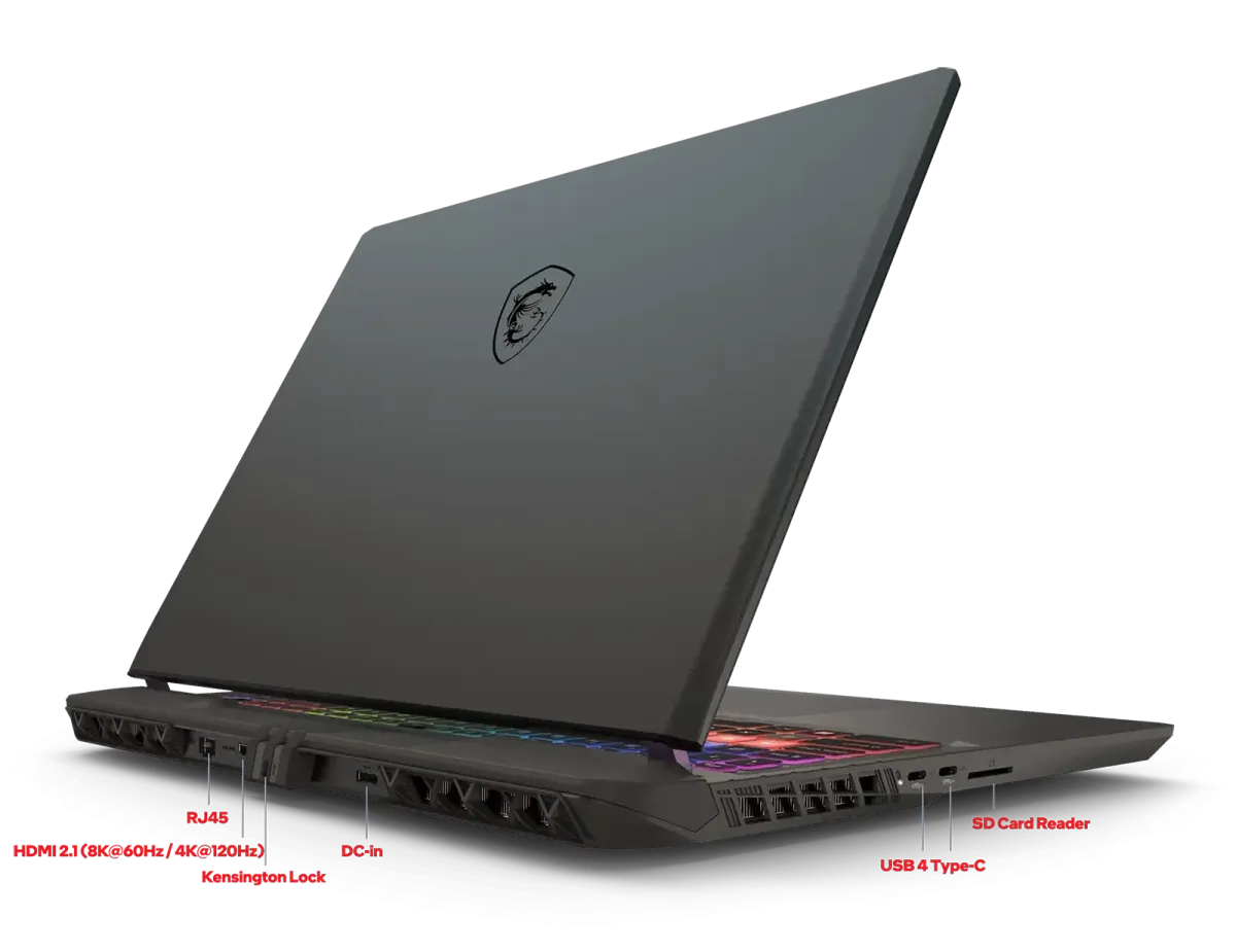 Vector A16 HX right side ports with HDMI 2.1, USB-C, and SD Card reader
