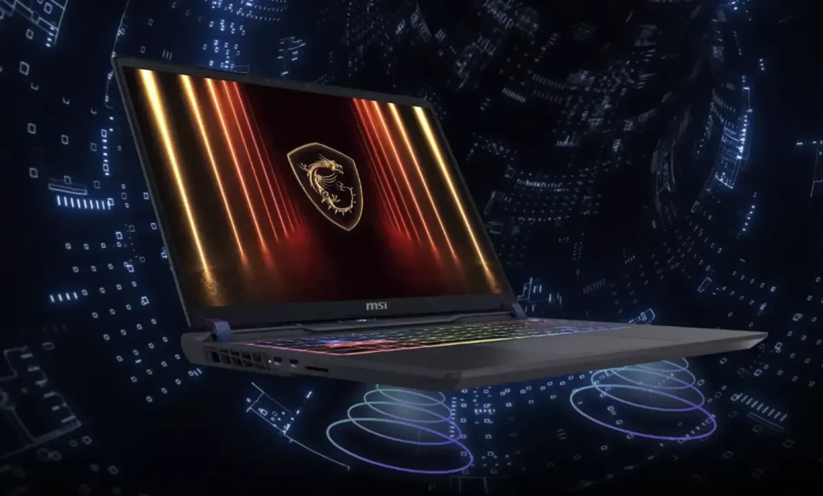 Vector 16 HX laptop displaying audio capabilities with sound waves