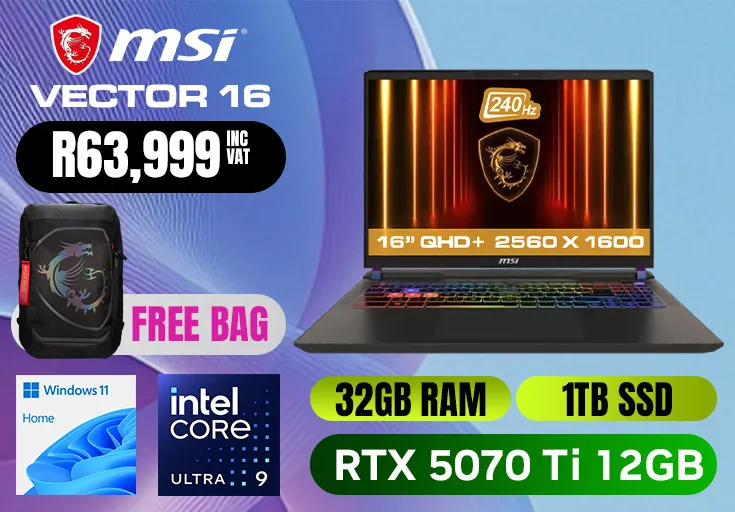 MSI VECTOR 16 HX AI A2XWHG Ultra 9 RTX 5070 Ti Gaming Laptop