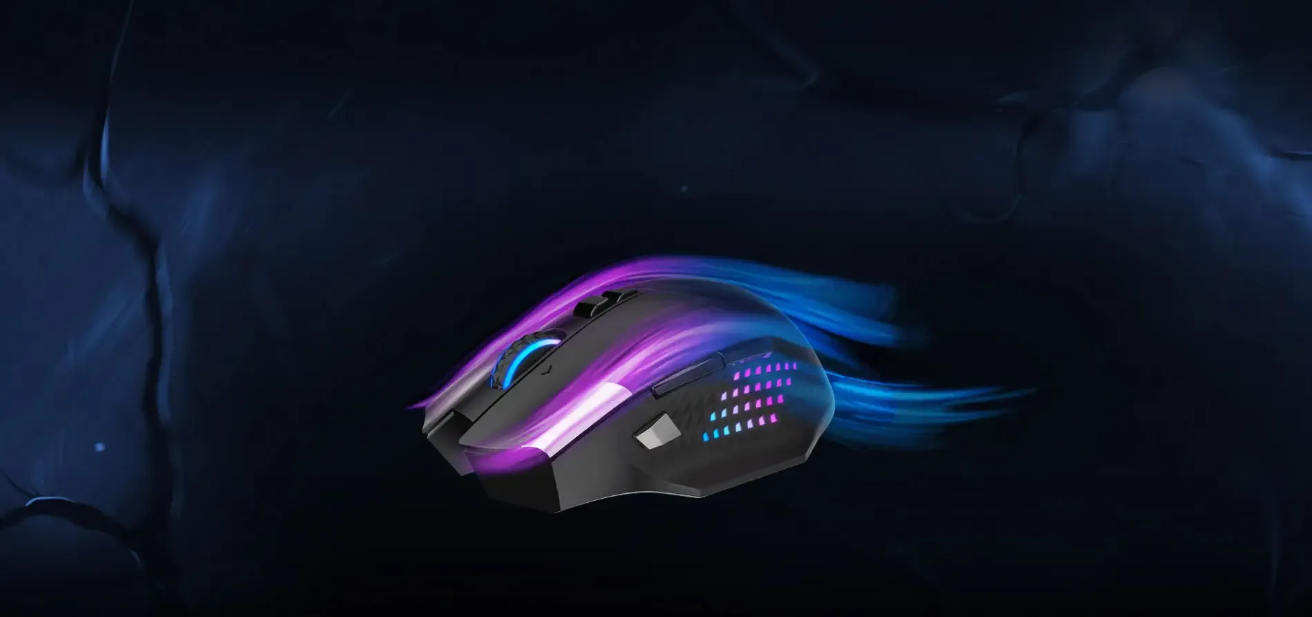 Ergonomic Gaming Mouse Design with Sculpted Contours and Thumb Rest - Desktop View