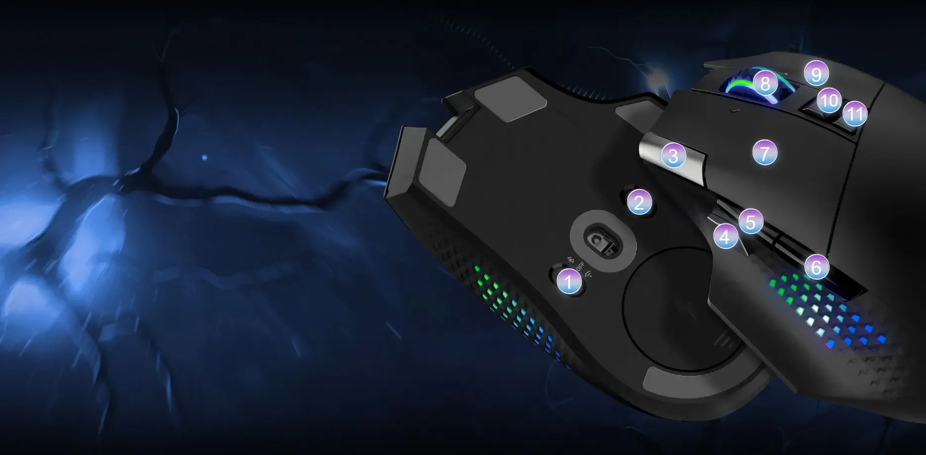 Programmable Gaming Mouse with Custom Buttons and RGB Effects - Desktop View