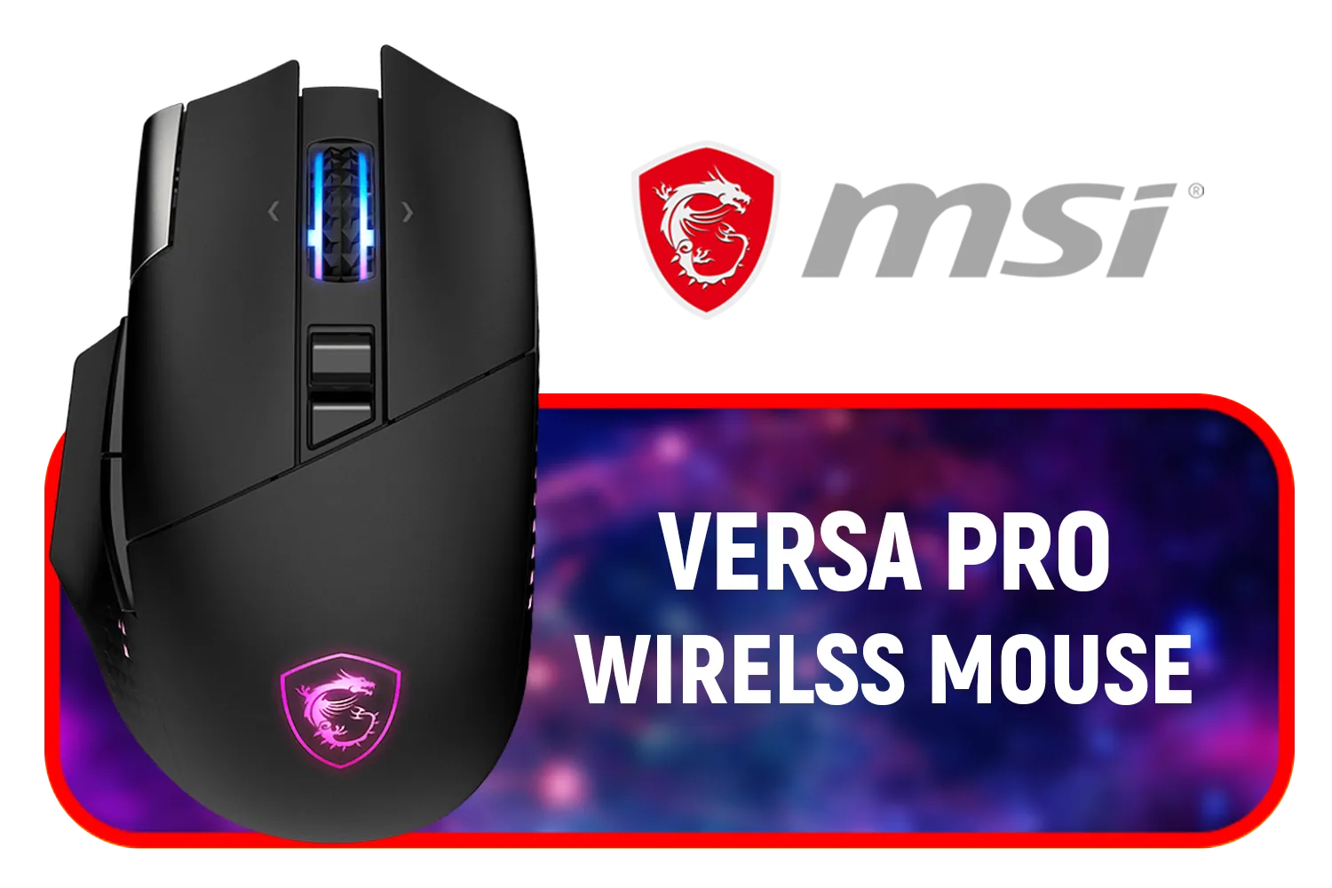 MSI VERSA PRO Wireless plus Mouse Dock Pro - Black / 2.4 GHz Wireless, Bluetooth 5.3, USB 2.0 / Optical Sensor / OMRON Optical Micro Switch / 26000 DPI / Up to 80 Hours Battery Life / S12-4301370-CLA