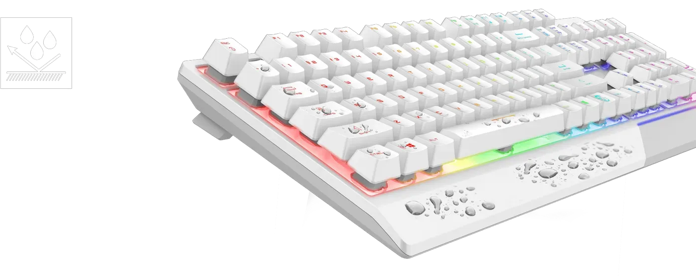 MSI Vigor GK30 gaming keyboard in white with its RGB lighting active