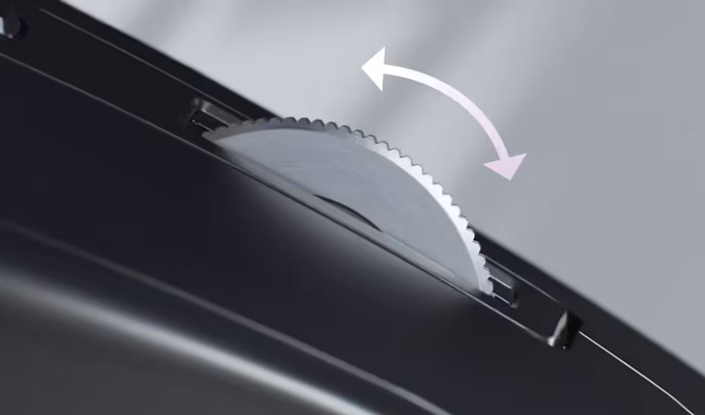 Close up view highlighting the MagSpeed electromagnetic scrolling wheel mechanism