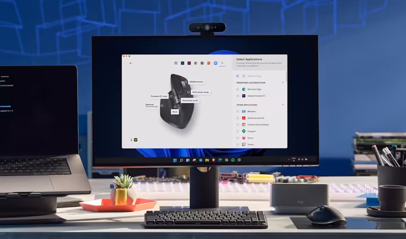 Interface view demonstrating mouse customization options using Logi Options software
