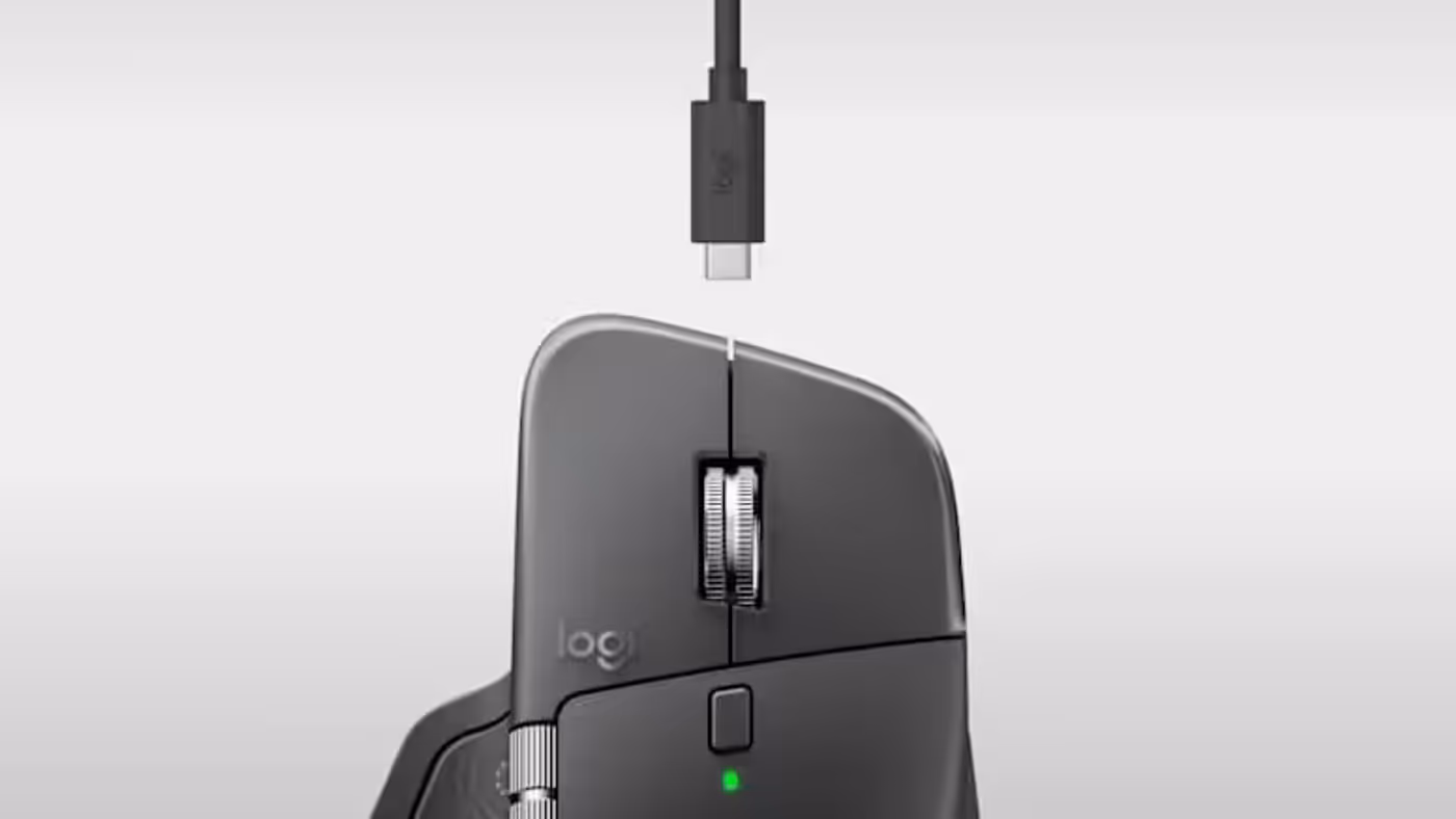 MX Master 4 connected to USB-C charging cable