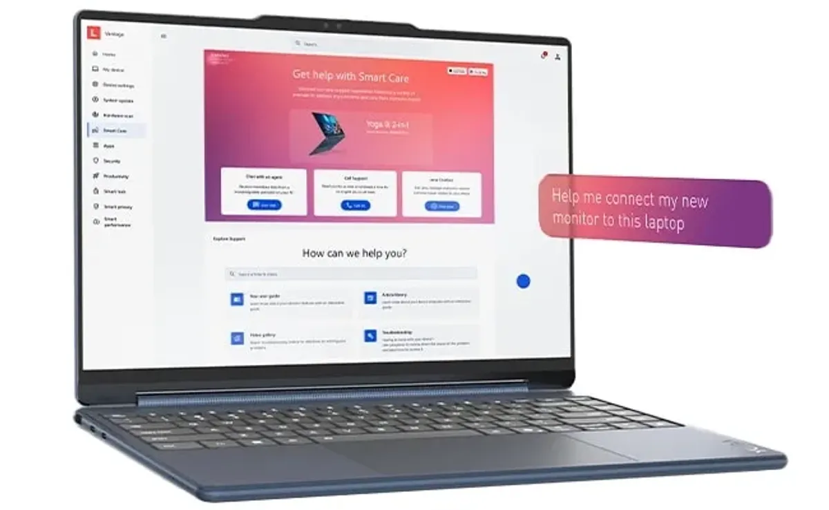 Yoga 9i 2-in-1 Gen 10 Aura Edition featuring Smart Care virtual technical support interface