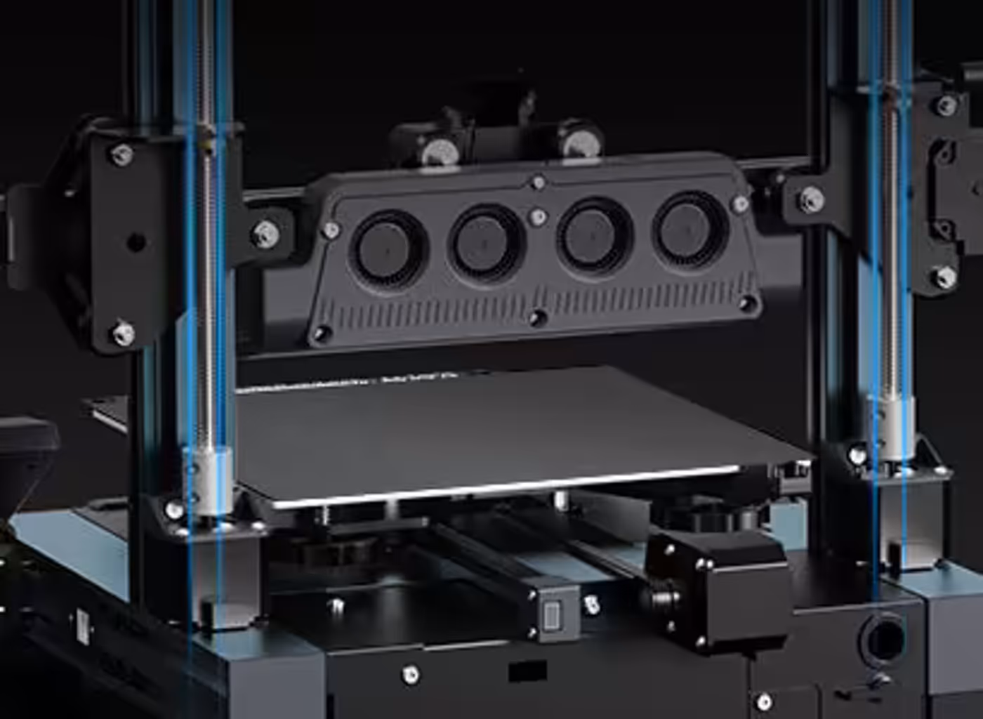 Silent motion axis system featuring dual Z lead screws and stabilizing tie rods