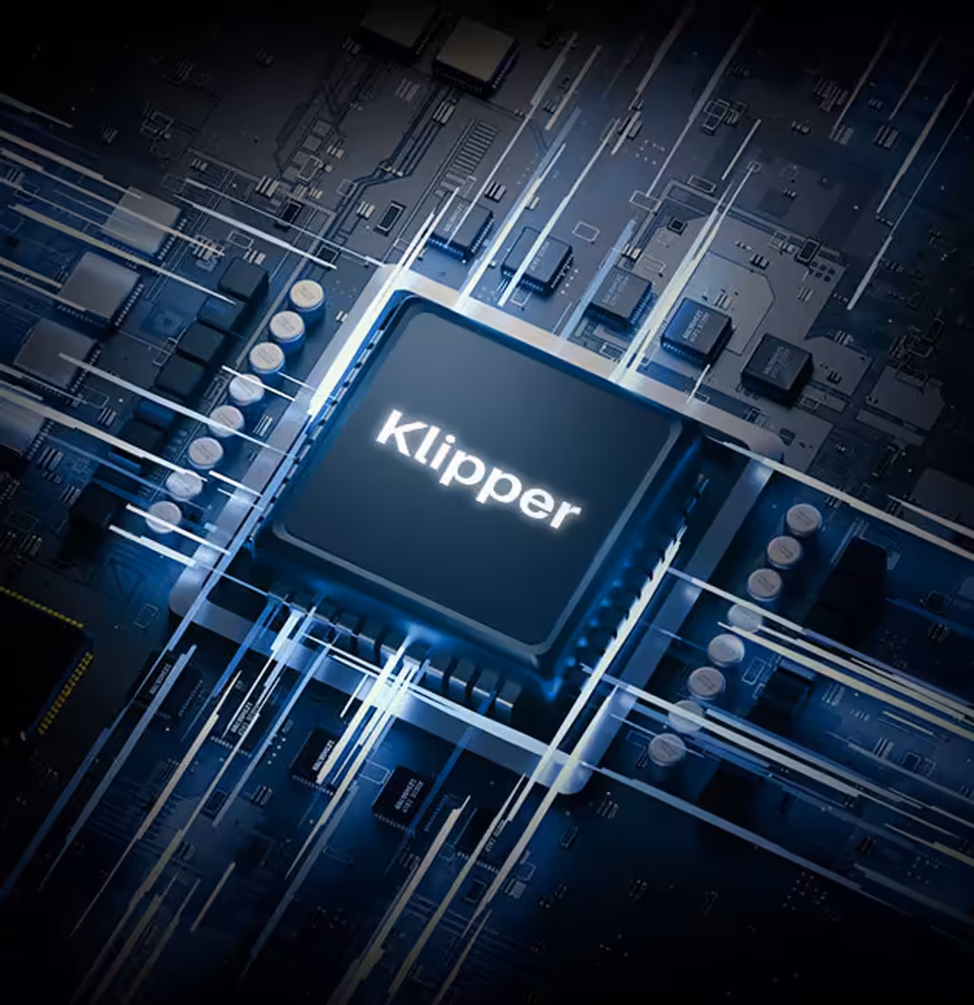 Detailed view of the high-speed quiet Klipper motherboard with ARM quad-core processor