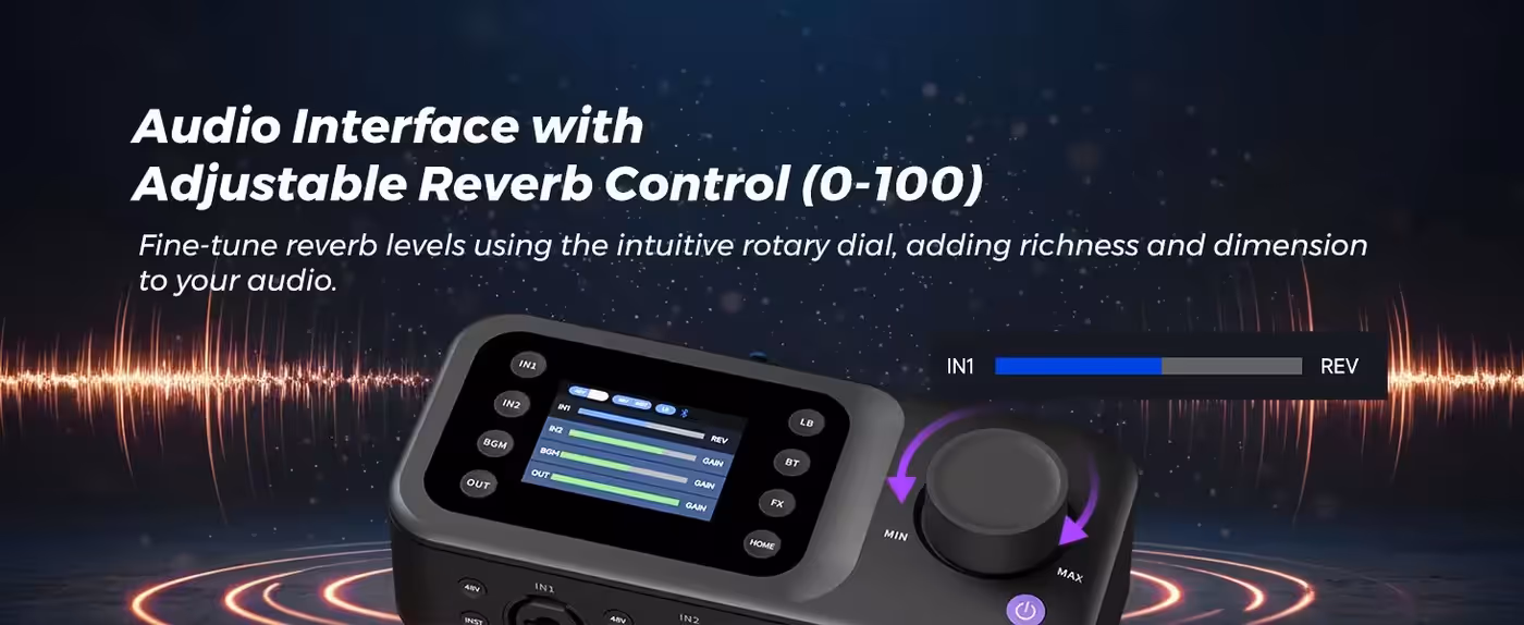 Gain and reverb controls on the NearStream AMIX40U mixer
