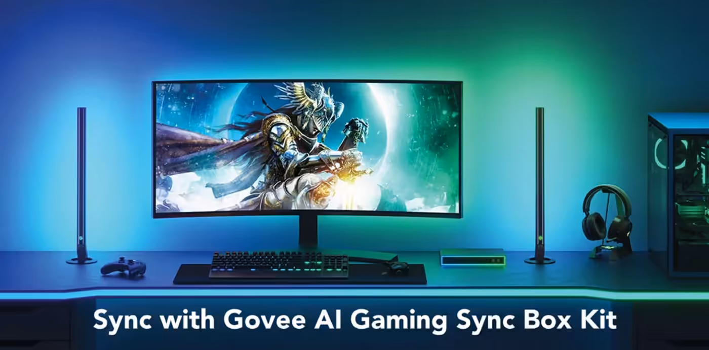Govee DreamView Neon Table Light synchronized with gaming peripherals for immersive room lighting