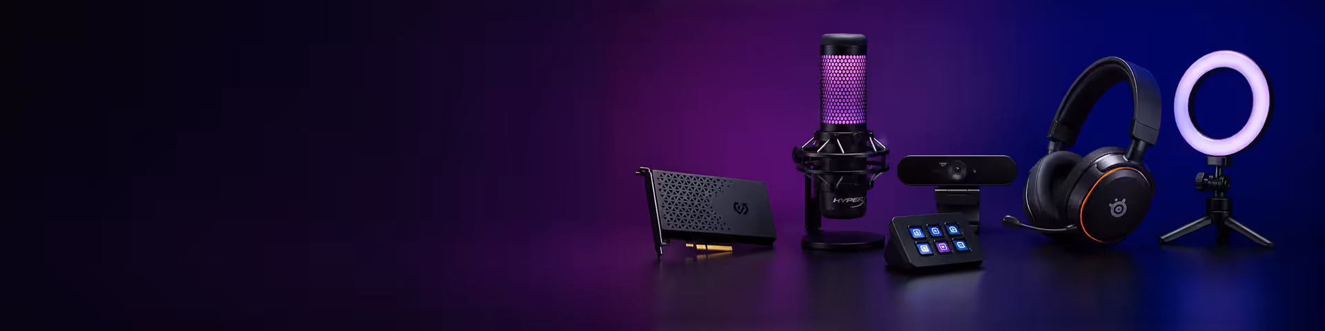 Streaming starter kit: microphone, webcam, capture card and lighting