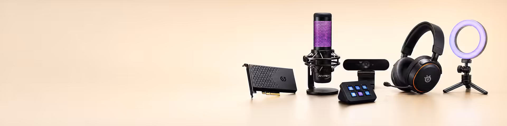 Streaming starter kit: microphone, webcam, capture card and lighting