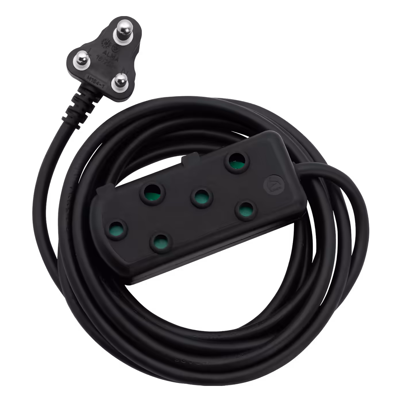 Nexon Heavy Duty 5m Extension Lead in black, coiled, with its plug and socket block