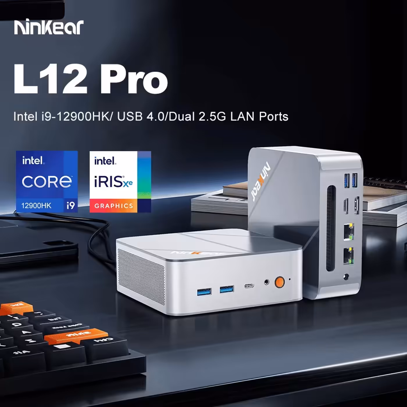 Ninkear L12 Pro mini PC shown from the front on a desk
