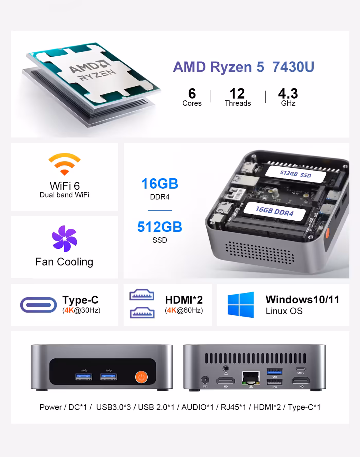 AMD Ryzen 5 processor badge on the Ninkear M7 V2 mini PC