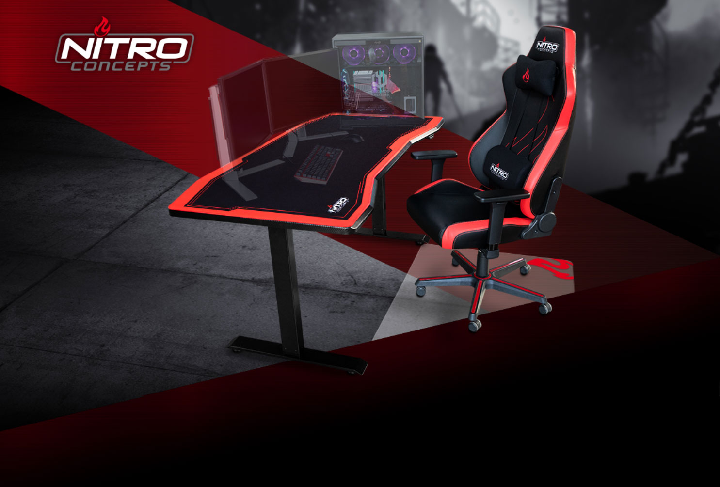 Nitro Concepts D16E Electric Gaming Desk in Carbon Black