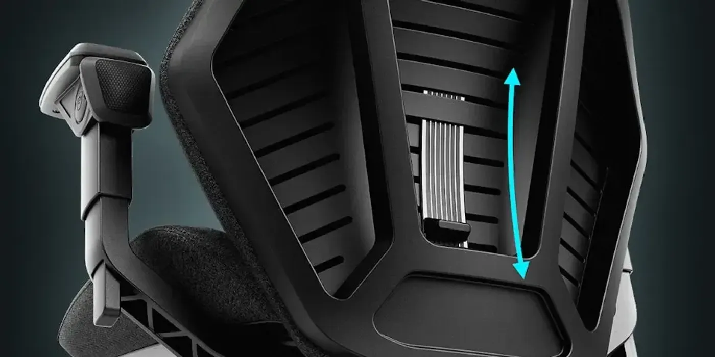 Adjustable lumbar support control on the noblechairs Dawn TX Granite