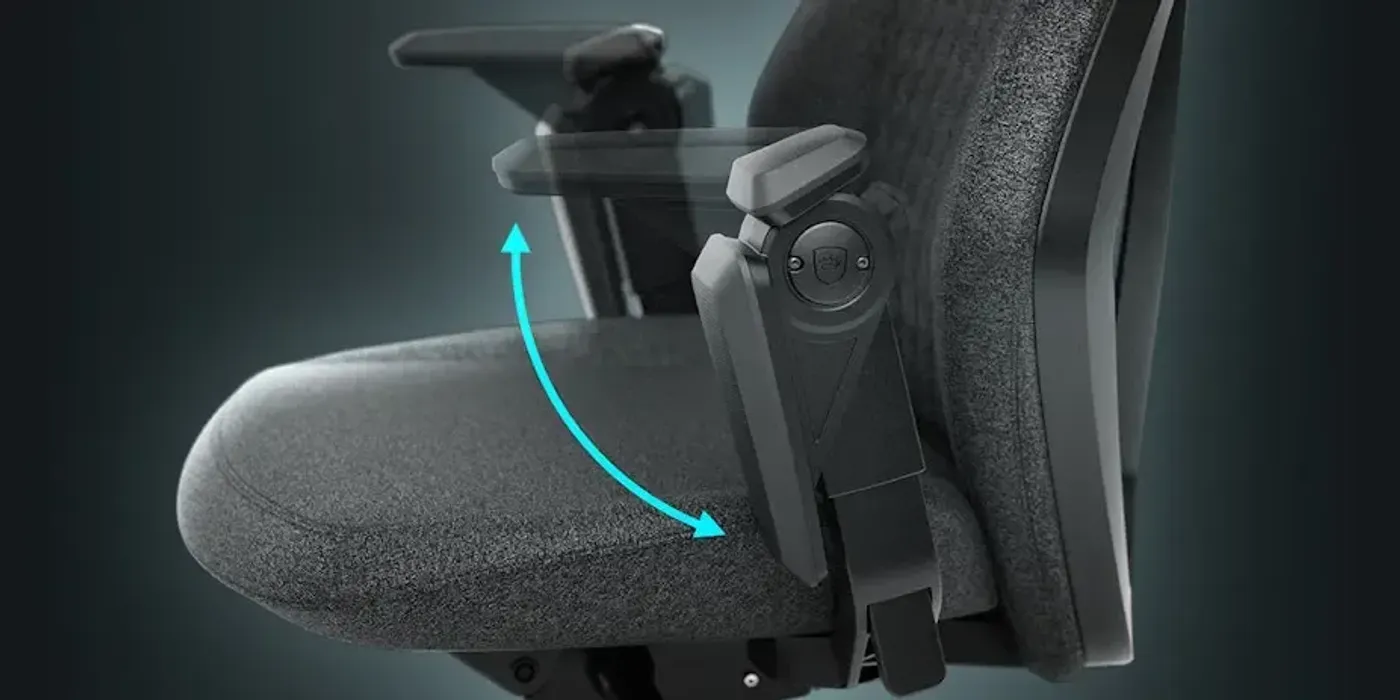 Foldable armrests on the noblechairs Dawn TX Granite chair