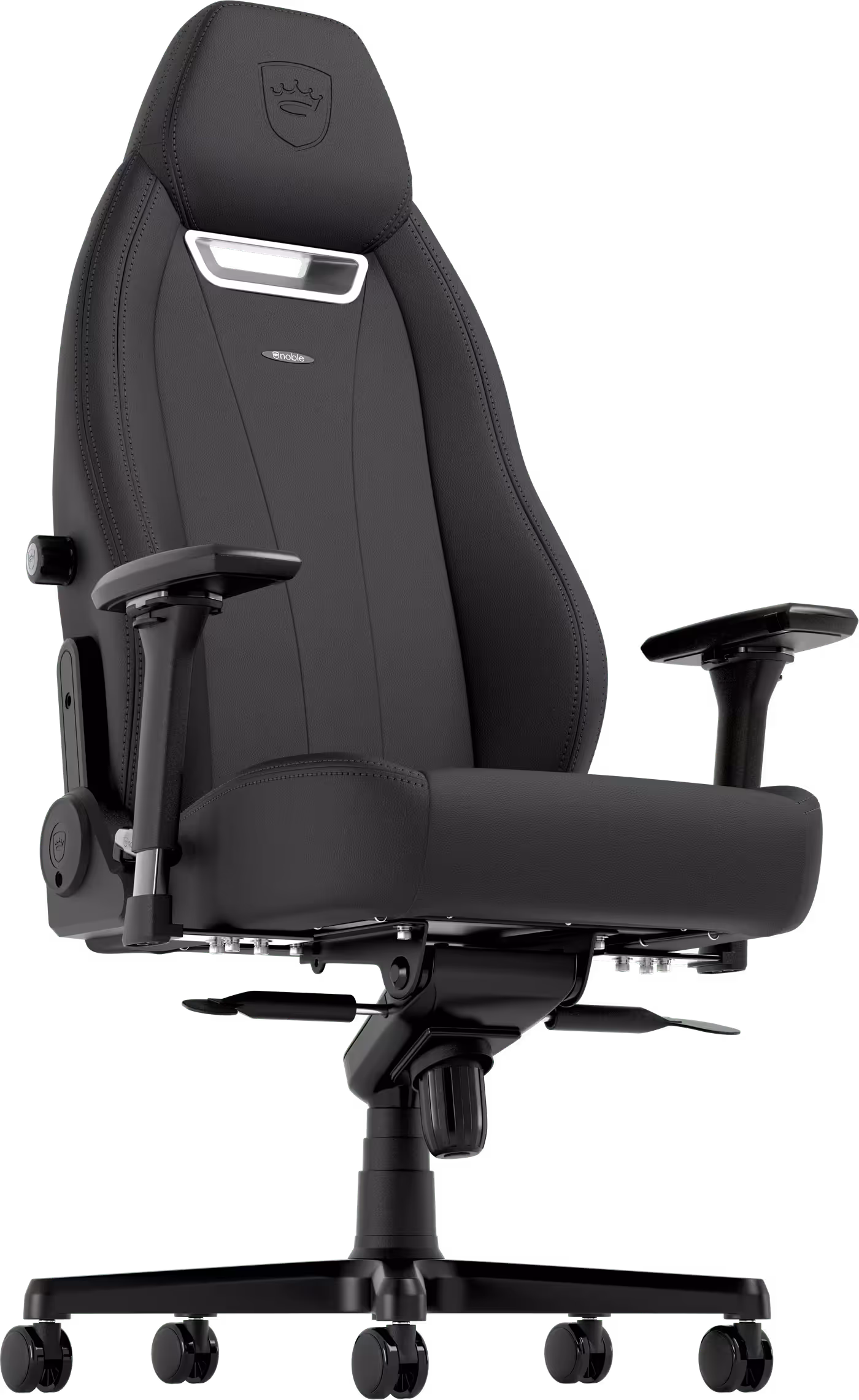 Front view of the noblechairs LEGEND Black Edition displaying the refined design