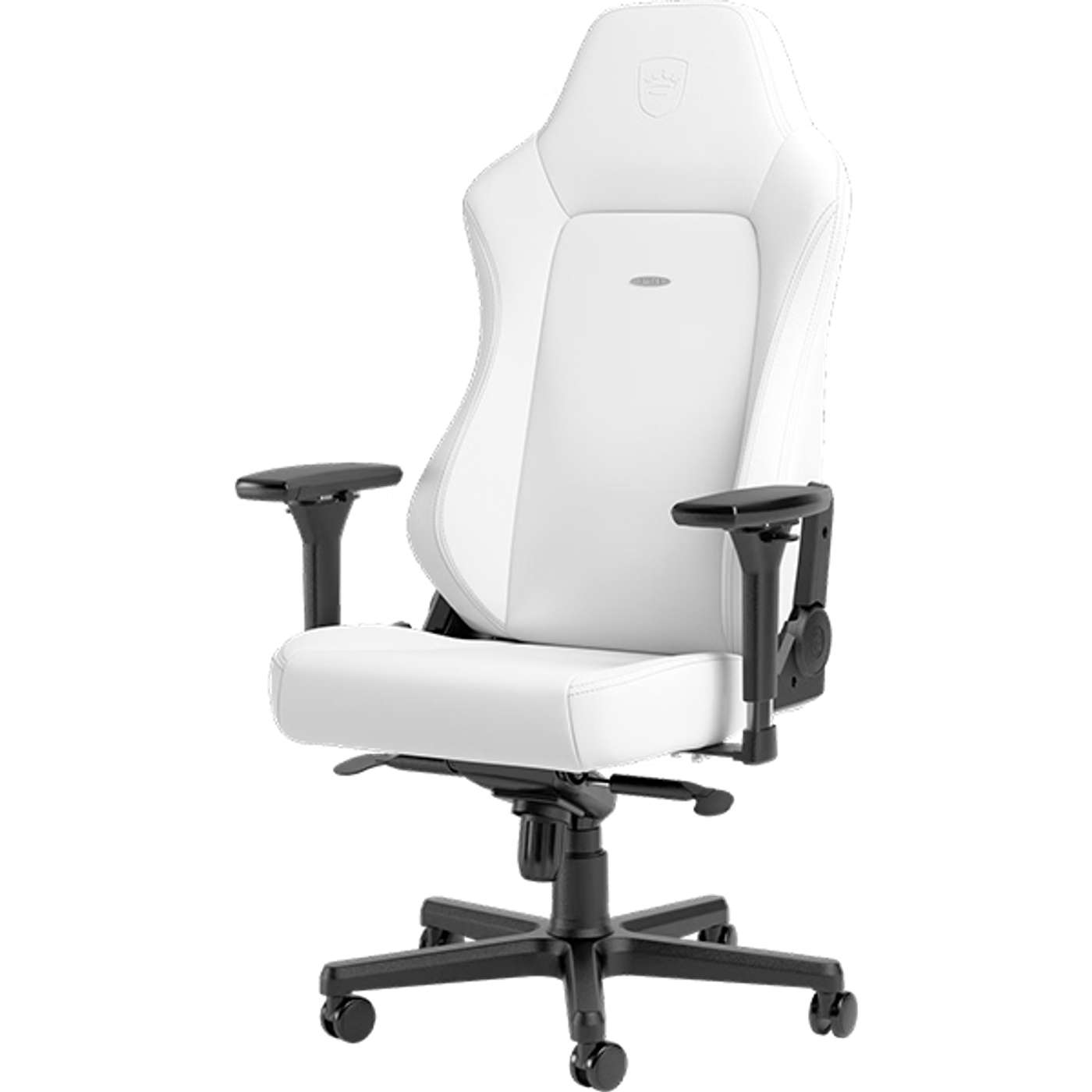 noblechairs HERO Series chair in white showing its side-mounted lumbar dial