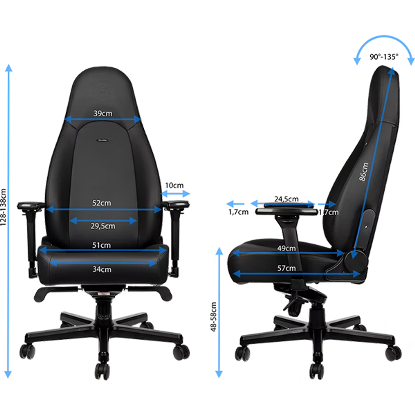 Noblechairs ICON Black Edition features overview and adjustable components