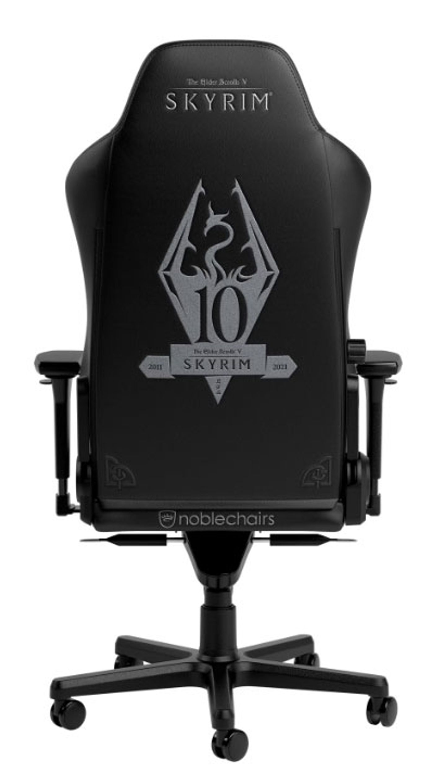 noblechairs Hero Skyrim Edition with its velour head and lumbar pillows fitted